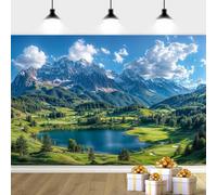 7X7ft Nature Mountain Forest Backdrop, Mountain Lake Backdrop Spring Nature Scenery Background Waterfall Landscape Photography Background, Natural Outdoor Banner Portraits Photo Shoot Props,Green-2