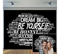 7X7ft Podcast Photo Backdrop Photography Background, Black and White Inspirational Motivational Quotes Positive Affirmation Backdrops Photo Booth Prop Banner Decorations Wall Decor Tablecloth