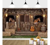 7X7ft Western Cowboy Backdrop Wooden Barn Horse Photo Background, Retro Western Photography Background West Theme Party Banner Baby Shower Birthday Decor Photo Booth Props,Brown-2