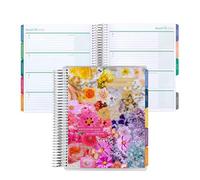 7x9 Coiled Life Planner (January 2026 - December 2026) - Floral Collage classic cover, horizontal layout, Hexagon theme, platinum coil
