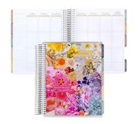7x9 Coiled Life Planner (January 2026 - December 2026) - Floral Collage classic cover, vertical layout, Bouquet theme, platinum coil