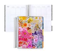 7x9 Coiled Life Planner (January 2026 - December 2026) - Floral Collage classic cover, vertical layout, Minimal theme, platinum coil