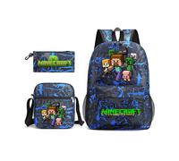 (8_07) Minecraft 3pcs Sets Backpack Mochila Kids Capacity Bags-3