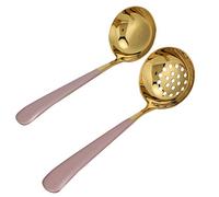 8.1 inch Stainless Steel Ladle Spoon 2 Piece Set, Slotted Ladle and Small Ladle Scoop, Skimmer Spoon Cutlery Tableware for Hot Pot, Pink Gold (Powder Gold)