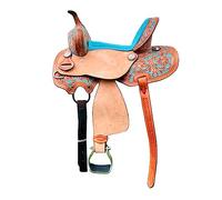 8" 10" 11" 12" 13" Western Kids Horse Barrel Saddle for Horse Riding, Floral Tooled Saddle with Silver Conchos Black Purple Pink Teal Brown (with Matching Tack Set, Turquoise, 13" Seat)