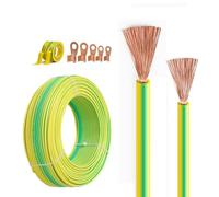 8/10/12/14 AWG Flexible Copper Grounding Wire, 12 Gauge Yellow-Green Electrical Cable Flame-Retardant PVC Earth Bonding Wire For Home Wiring & Solar PV Systems With Terminals(65ft,0AWG(50mm2))