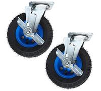 8" 10" Heavy Duty Pneumatic Rubber Caster Wheels 2 Pack, Swivel Castors with Brakes, Double Ball Bearings, Silent Movement for Furniture Trolleys & Workbenches