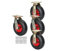 8/10-Inch Fixed Heavy Duty Industrial Caster, No Noise Swivel Castors with Brakes Set of 4 Wear-Resistant Pneumatic Rubber Caster Wheel, for Hand Truck/Trolley
