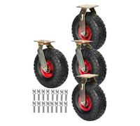 8/10-Inch Fixed Heavy Duty Industrial Caster, No Noise Swivel Castors with Brakes Set of 4 Wear-Resistant Pneumatic Rubber Caster Wheel, for Hand Truck/Trolley
