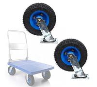 8" & 10" Pneumatic Rubber Caster Wheels 2-Pack, Heavy-Duty Fixed/Swivel with Brakes, Double Ball Bearing Replacement for Carts, DIY Workbenches, and Stands