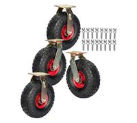 8/10IN Swivel Castors with Brakes, Industrial Heavy Duty Fixed Caster Shock Absorption 4pcs No Noise Antis-S Air Filled Rubber Wheel, for Wheelbarrow(2swivel+2fixed,10IN)