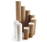 8/12/ Insulated Ripple Disposable Paper Coffee Cups, Brown, 100pcs w Lid (8oz)