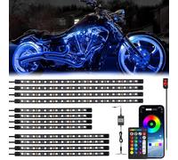 8/12pcs RGB Motorcycle LED Underglow Ambient Strip Light App Remote Multi-Color Atmosphere Neon Moto Bottom Underbody Lights 12V 8in1