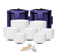 8-14 inch Set of 7 Pcs Crystal Singing Bowls for Sound Healing Yoga Meditation, Quartz Chakra Sound Bowls with 2Pcs Heave Duty Carring Cases, 2 Rubber Mallets, 2 Suede Strikers and 7 O-rings(440Hz)