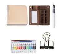 8/15 Colors Portable Travel Watercolor Palette Set Mini Walnut Paint Box Artist Sketchbook Art Supplies(6 Grid)