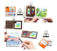 8/15 Colors Portable Watercolor Set Pigments Mini Walnut Paint Box Sketchbook(2 Set 15 Grid)