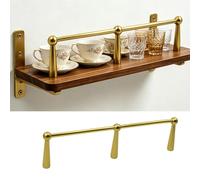 8 16 20 24 39 in Gallery Shelf Rail with Bracket Spindles, Shelf Front Safety Rail for Floating Shelves, Anti-Fall Guard Fence Rod and Hardware(Gold,26in/66cm)