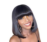 8-16 Inches Silky Straight Bob Wigs with Bangs Short Full Machine Made Human Hair Wig 220% Density Beautiful(12inches)
