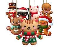 8/16Pcs Cute Cartoon 2D Flat Gingerbread Cat Tree Toppers Decoration Christmas Tree Hanging Decorative Pendants Ornaments
