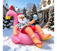 8.2 FT Hawaiian Santa on Flamingo Pool Float Christmas Inflatables Outdoor Decorations, Christmas Blow Up Santa Claus Yard Decorations with Built-in LED Lights for Holiday Party Garden Lawn Xmas Decor