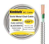 8/2 Metal Clad (MC) Cable with Ground 100ft, 8 Gauge Electric Wire with Aluminum Armor, Solid Bare Copper Conductors for Indoor Outdoor Underground Embedded Installation (8/2, 100 ft)