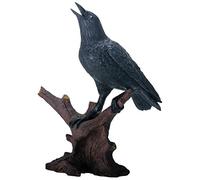 8.25 Inch Raven Bird Figurine Standing on Branch, Black and Brown