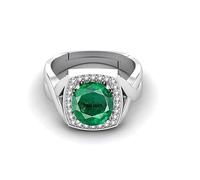 8.25 Ratti 7.50 Carat Natural Emerald Colmbian Unheated Untreatet Panna Panchdhatu Adjustable Rashi Ratan Silver Plating Ring For Astrological Purpose Men & Women By Lab Certified-B0BSTX1GMRNAMZ