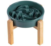 8.26 in Deep Green Dog Bowl Slow Feeder Ceramic for Medium and Large Breed,Elevated/Raised Slow Feeding Dog Food Water Dish Heavy Weighted,Puppy Dish for Fast Eaters,Puzzle Eating Bowl Meteor