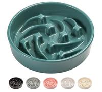 8.26 in Deep Green Dog Bowl Slow Feeder Ceramic for Medium and Large Breed,Slow Feeding Dog Food Water Dish Heavy Weighted,Puppy Dish for Fast Eaters,Puzzle Eating Bowl Meteor