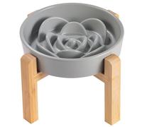 8.26 in Grey Dog Bowl Slow Feeder Ceramic for Medium and Large Breed,Elevated/Raised Slow Feeding Dog Food Water Dish Heavy Weighted,Puppy Dish for Fast Eaters,Puzzle Eating Bowl Modern Maze