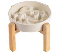 8.26 in Milk White Dog Bowl Slow Feeder Ceramic for Medium and Large Breed,Elevated/Raised Slow Feeding Dog Food Water Dish Heavy Weighted,Puppy Dish for Fast Eaters,Puzzle Eating Bowl Meteor