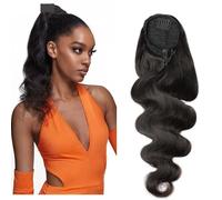 8-26 inch Body Wave Human Hair Ponytail Extensions for Women Natural Black Clip in Drawstring Ponytail Hair Extensions Hair Extension for Daily Use(12inch 100g)