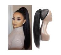 8-26 Inch Long Straight Human Hair Ponytail Clip in Hair Piece Natural Color Wrap Around Ponytail Hair Extension for Women(22inches)