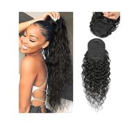 8-28 Inch Drawstring Ponytail Natural Black for Women Water Wave Pony tail Clip in Extensions Corn Ponytail 100% Unprocessed Brazilian Human Hair Hair Extension for Daily Use(28inches)