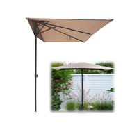 8.2ft *4.3ft Garden Parasol, Half Rectangle Balcony Umbrella Adjustable Height, For Small Spaces, Against A Wall, Porch, Window(Khaki)