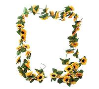 8.2ft Artificial Sunflower Garland Vine Sunflower Vine Artificial Flowers With Green Leaves For Home Kitchen Wedding Arch Decor Garden Craft Art Decor Hanging Fall Basket (Yellow, One Size)