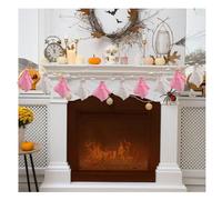 8.2Ft Halloween Ghost Garland Decoration Handmade Cute Ghosts with Pink Bow White Mantle Ghost Banner with Wooden Beads Small Spooky Hanging Decor for Halloween Home Party (Pink+White)