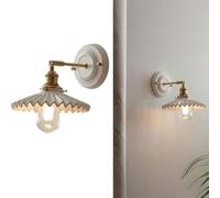 8.2inch Vintage Milk Glass Wall Sconce Modern Rushed Brass,Wall Light Mid Century Gold Wall Sconce,Wall Mounted Light Fixture White Ceramic Wall Lamp for Bedroom