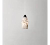 8.3" Natural Alabaster Glass Pendant Light - Nordic Modern Chandelier, White Marble Ceiling Lamp with E14 Holder for Bedroom, Dining Room, Kitchen Island, Sink - Stylish Home Lighting (One Color