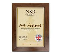 8.3 x 11.7 Inch A4 Walnut Picture Photo Frame (21x29.7 cm) - Flat Wall Mount Hang Hooks & Free Tabletop Stand Poster MDF Wooden Portrait/Panoramic Clear Acrylic Display