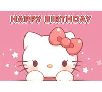 8.3 x 11.7 Inch Edible Square Cake Toppers - Cute Pink Cat Inspired Birthday Party Collection of Edible Cake Decorations