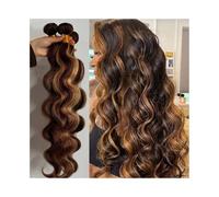 8-32 Inch Body Wave Hair Bundles 3 Pcs Brazilian Human Hair Bundles, Highlight P4/27 Honey Brown Remy Hair Extensions(32 32 32)