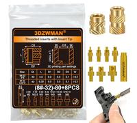 #8-32 M2 Threaded Inserts with M2-M8 Heat Set Insert Tools,Brass UNC knurled Nuts for 3D Printing Components and Plastic Parts(40Pcs #8-32 * 4 * 6 and 40Pcs #8-32 * 6.35 * 6)