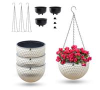 8.3inch Large Hanging Planters Plant Pots - Self-watering Hanging Baskets Set of 3 Flower Pot with Drainage Hole Chain for Home Garden Deco (Beige)