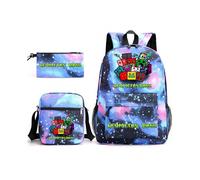 (8, 3Pcs Set) Geometry Dash Backpack Schoolbag Shoulder Bag Pencil Case Set for Kids Students