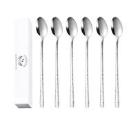 8.4-Inch Hammered Ice Tea spoon Long Handle, Coffee Spoon, Ice Cream spoons, Stainless Steel Cocktail Stirring Spoons, Tea spoon,Set of 6