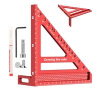 8.5'' 3D Multi Angle Measuring Ruler Large Precision Woodworking 3D Square Protractor 15-90 Degree and Miter Triangle Aluminum Alloy Drawing Line Ruler for Engineer Carpenter(Red)