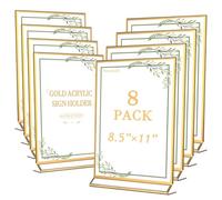 8.5 by 11 Gold Acrylic Picture Frame Stands for Display 8PCS, Double Sided Acrylic Wedding Table Number Sign Holder 8.5 x 11, Clear Menu Flyer Paper Holder for Wedding Party Decor
