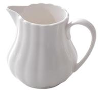 8.5 oz White Ceramic Pitcher, Small Coffee Creamer Pitcher Milk Jug with Handle, Vertical Stripe Gravy Boat, Microwave-Safe Milk Creamer Container for Coffee, Tea, and Dessert Serving