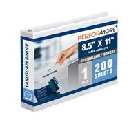 8.5" X 11" Landscape View Binder, 3-Ring Binder 1" Capacity Round Ring, White Horizontal Formatted Binder with Clear Cover Pockets, Perfect for Documents, Projects and More